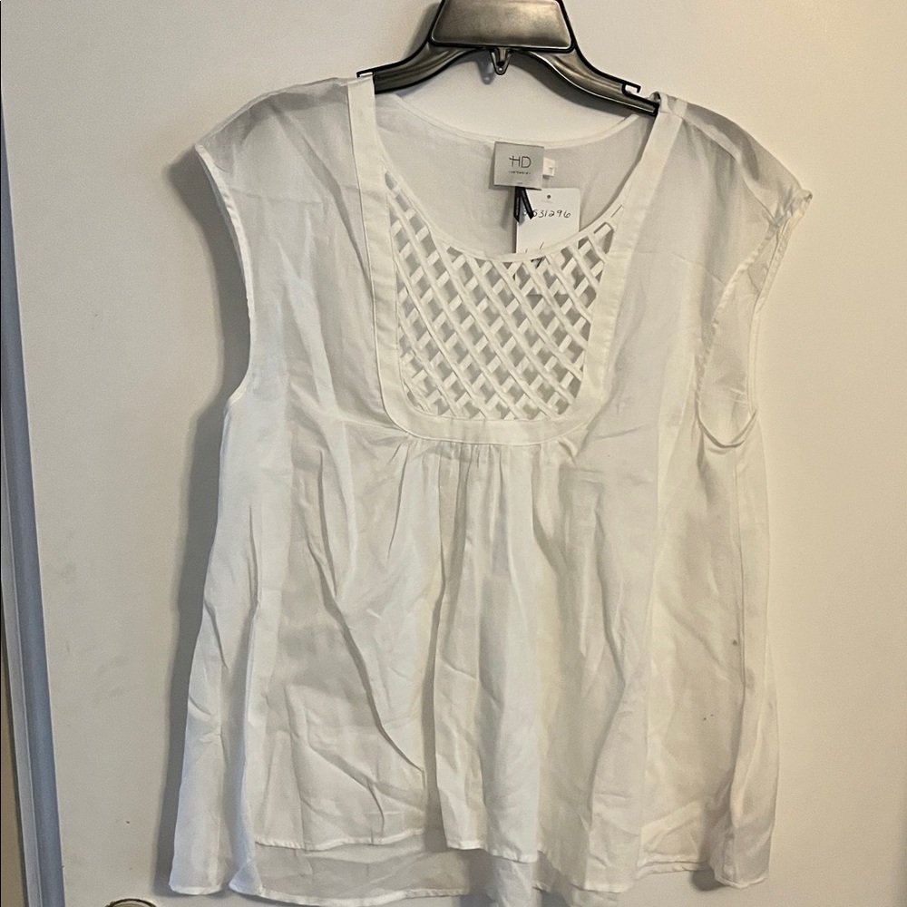 HD in Paris white Sleeveless Blouse with Lattice Detail from Anthropology